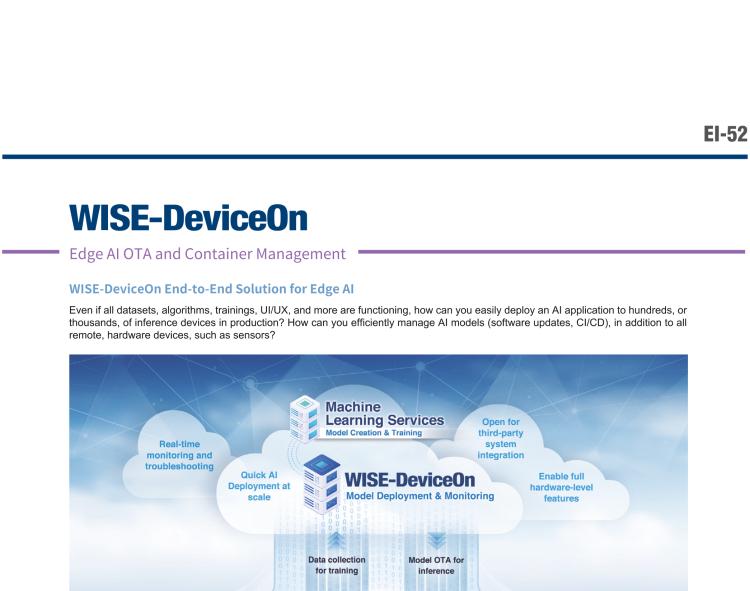 研華EI-52 研華EI-52，邊緣計算系統(tǒng)，支持 Intel 11th gen CPU，可選 Core i5 /i3 /Celeron 處理器，具備豐富擴(kuò)展接口 2 x LAN，2 x COM，6 x USB等，內(nèi)部可以通過 miniPCIe 或 M.2 擴(kuò)展AI加速卡實現(xiàn)工業(yè)AI機(jī)器視覺，搭載5G通訊模塊。