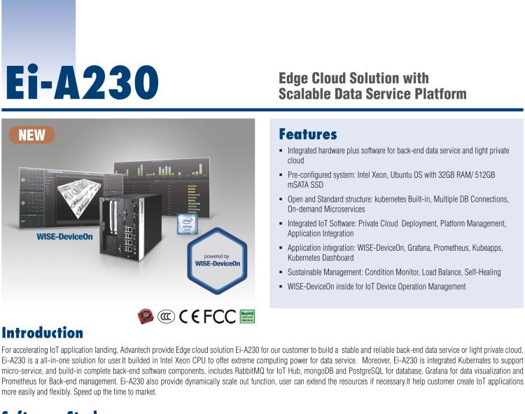 研華EI-A230 研華 EI-A230，邊緣計算系統(tǒng)服務器，搭載Intel Xeon E3-1275 V6 CPU，32GB RAM，512GB mSATA SSD，1T HDD *2，預裝Ubuntu 16.04操作系統(tǒng)。