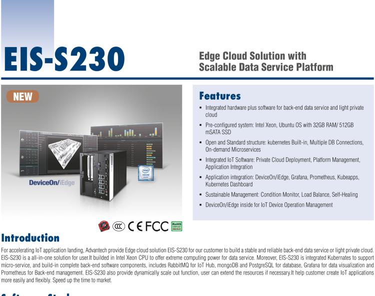 研華EIS-S230 研華 EIS-S230，邊緣計(jì)算系統(tǒng)服務(wù)器，支持Intel 第六代、第七代處理器，可選i3/i5/i7 Xeon CPU，DDR4 最高32GB，最多可支持4 x 2.5寸硬盤，具備豐富擴(kuò)展接口 4 x LAN，4 x COM，8 x USB，2 x PCIE。產(chǎn)品生命周期長(zhǎng)，穩(wěn)定可靠。