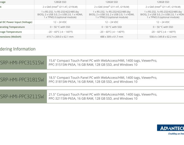 研華ESRP-HMI-PPC3181SW Machine Visualization with 18.5" Compact Touch Panel PC