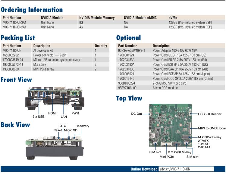 研華MIC-711D-ON NVIDIA? Jetson Orin? Nano 開(kāi)發(fā)套件