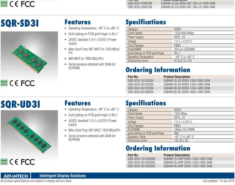 研華SQR-UD3I 帶溫度傳感器的工業(yè)級 DDR3 SODIMM