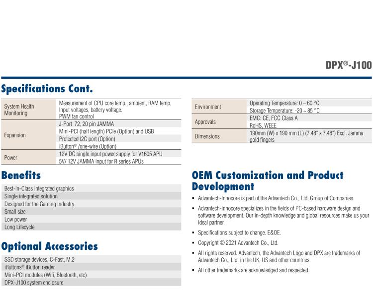 研華DPX-J100 AMD Ryzen? Embedded V & R Series Gaming Platforms