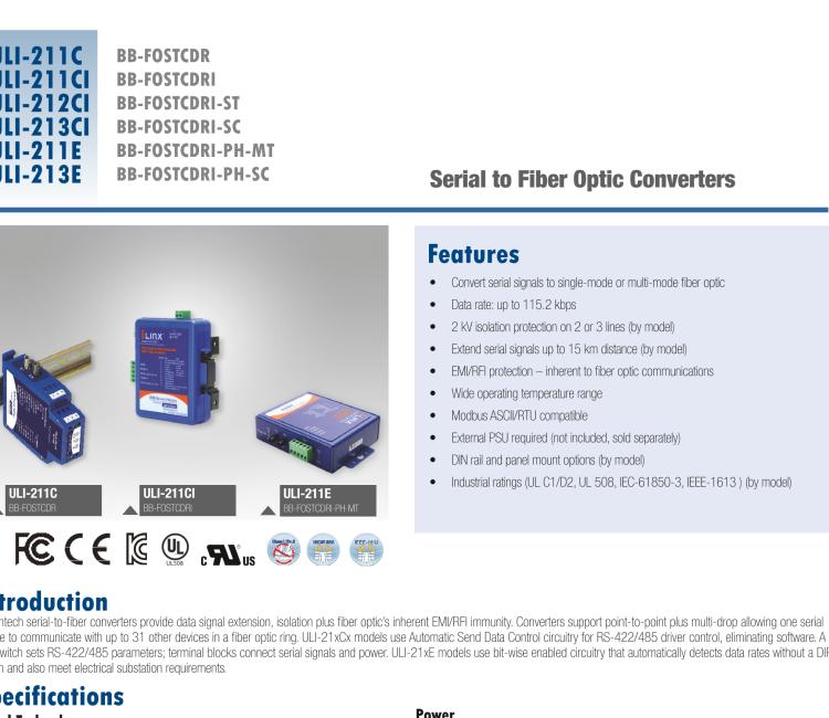 研華BB-FOSTCDRI ULI-211CI 三隔離RS-232/422/485至光纖轉換器