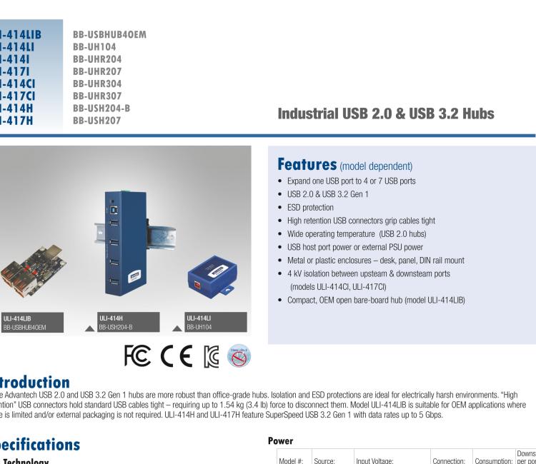 研華BB-UHR307 ULI-417CI 7 端口隔離式 USB 集線器