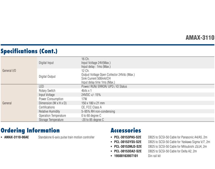 研華AMAX-3110 AMAX-3110是一個6軸脈沖序列獨立式運動控制器，一體化精巧的設計，節(jié)省空間