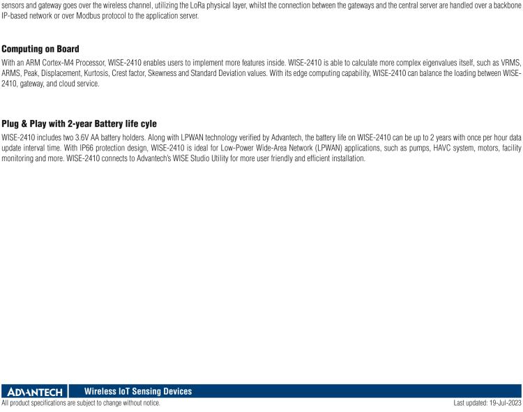 研華WISE-2410 WISE-2410是LoRaWA N無線振動溫度監(jiān)控傳感器，電池使用周期為2年。