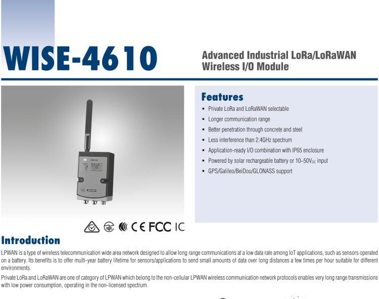 研華WISE-4610-S672 帶有6個(gè)數(shù)據(jù)輸入口和超過(guò)兩個(gè)com口的LoRa戶外無(wú)線傳感器節(jié)點(diǎn)