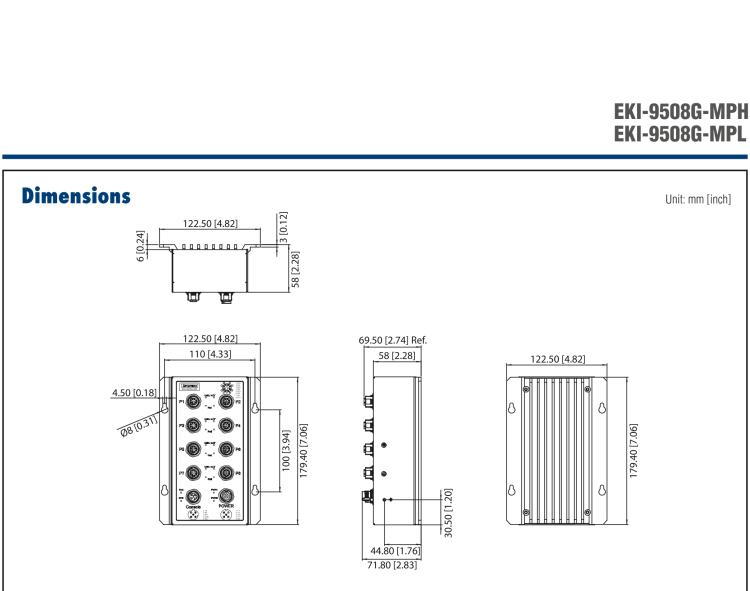 研華EKI-9508G-MPL 8個(gè)千兆M12 POE端口非網(wǎng)管EN50155交換機(jī)， 支持24/48 VDC供電