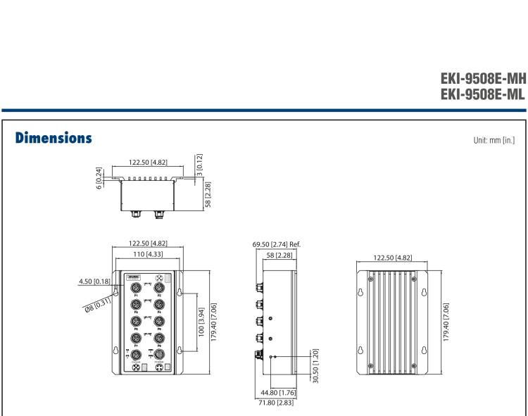 研華EKI-9508E-ML 8個(gè)百兆M12端口非網(wǎng)管EN50155交換機(jī)， 支持24/48 VDC電