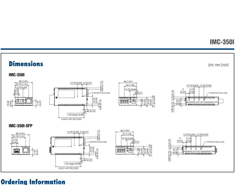 研華IMC-350I-MM-A 緊湊型光電轉(zhuǎn)換器，支持寬溫，100Base-TX/FX，多模1300nm，LFPT，5km，SC type