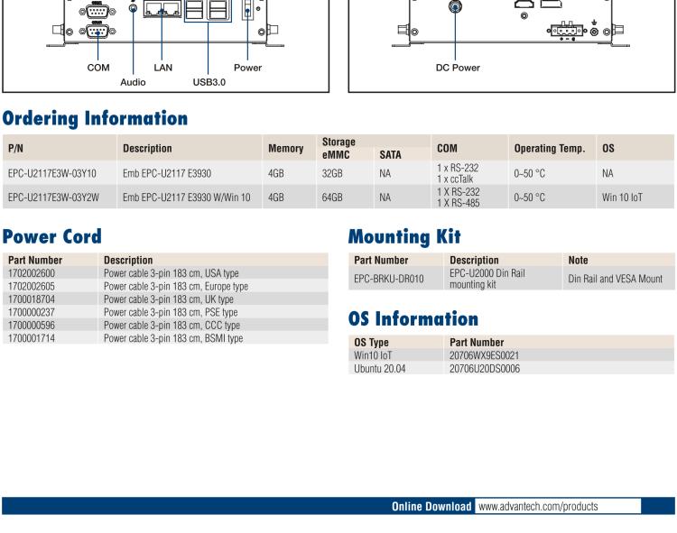 研華EPC-U2117 Intel Atom第六代Apollo Lake無風(fēng)扇嵌入式工控機，板載eMMC，CANBUS