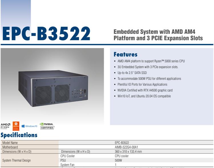 研華EPC-B3522 適配AMD Ryzen AM4 5000系列處理器，搭載X570芯片組，搭配NVIDIA? RTX-A4500顯卡。3U高度，提供高端圖像處理應(yīng)用的解決方案。