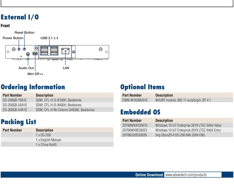 研華DS-200 Intel ? 第八代 Core? i3/i5 SDM，支持4K三顯的數(shù)字標牌播放器