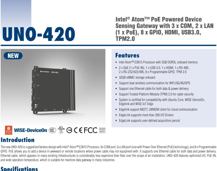 研華UNO-420 采用 Intel? Atom? E3815 的行業(yè)專用計算機(jī)