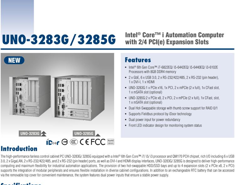 研華UNO-3283G 高效能嵌入式無(wú)風(fēng)扇工業(yè)電腦，搭配Intel? Core? i 處理器，2×GbE, 2×mPCIe, HDMI, DVI-I