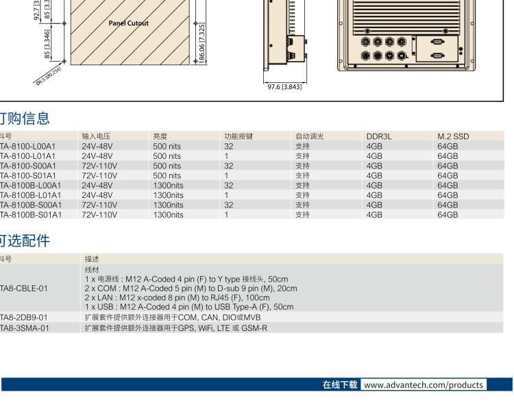研華ITA-8100 滿足鐵路En50155認證標準，10.4寸可觸屏式平板電腦，支持英特爾?凌動x7-E3950處理器