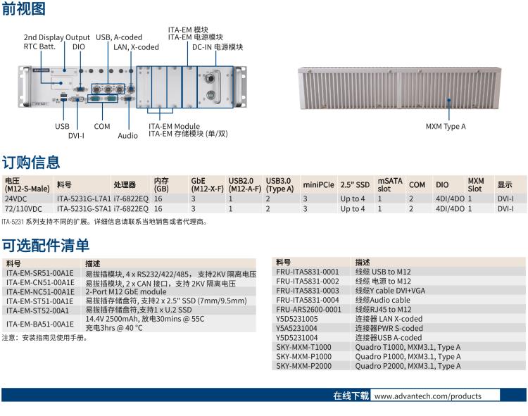 研華ITA-5231G Intel? 第6 代Core? i 處理器無風扇系統(tǒng)，EN 50155 鐵路應用