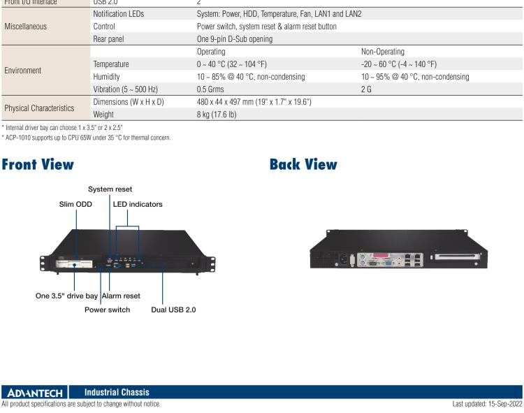 研華ACP-1010 1U 上架式機(jī)箱，用于全長(zhǎng)卡或 ATX/ MicroATX 母板，配有雙SAS/ SATA硬盤托架