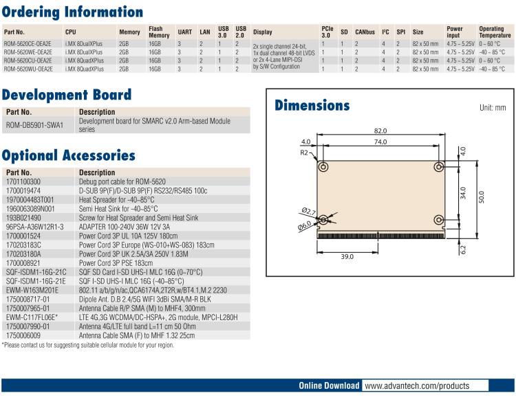 研華ROM-5620 基于NXP i.MX8X SMARC2.0 Arm核心板，多接口，低功耗設(shè)計(jì)
