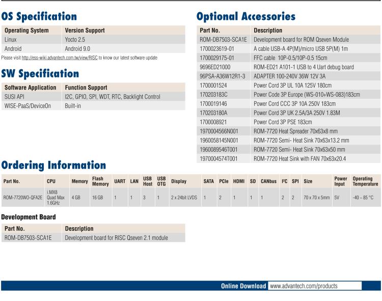 研華ROM-7720 基于NXP i.MX 8QM Qseven Arm核心模塊，多核異構(gòu)，具備優(yōu)異的計(jì)算及圖形顯示性能
