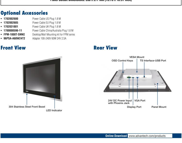 研華FPM-815S 15“英寸工業(yè)顯示器與電阻觸摸控制，直接VGA, DP端口，和304不銹鋼前面板