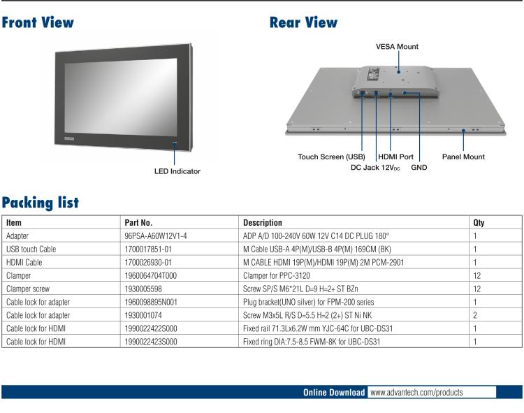 研華FPM-221W 21.5寸Full HD工業(yè)顯示器，支持多點觸控，支持HDMI端口