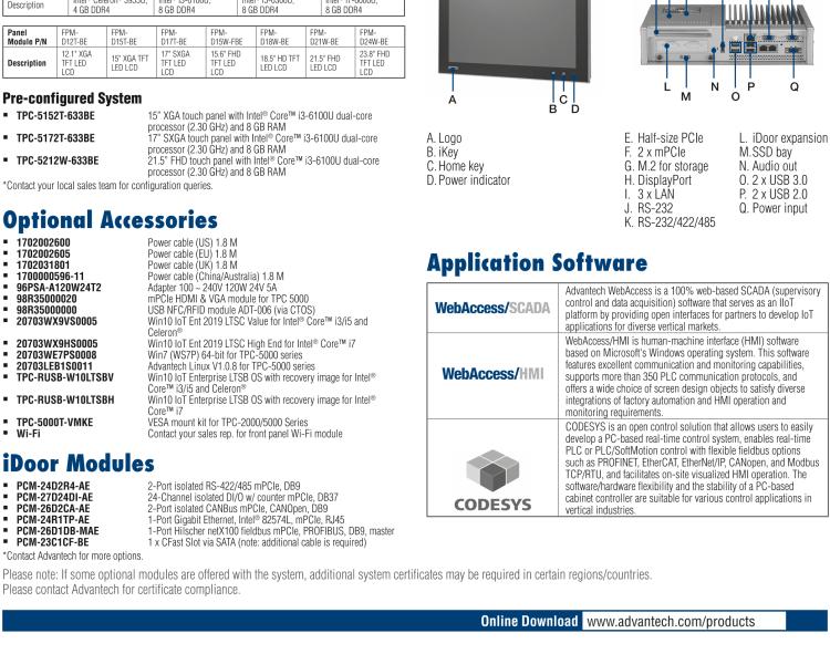研華TPC-5172T 模組化17寸SXGA 液晶顯示器多點觸控工業(yè)平板電腦， 搭配英特爾?第六代酷睿?i3-6100U處理器