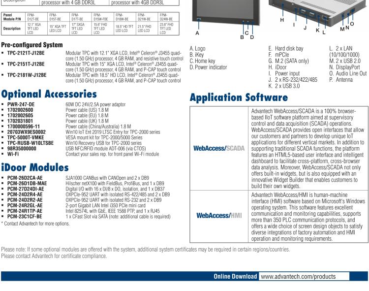 研華TPC-2121T 模組化工業(yè)瘦客戶機(jī)多點(diǎn)觸控平板電腦，配備12“XGA LED LCD和Intel?Celeron?處理器