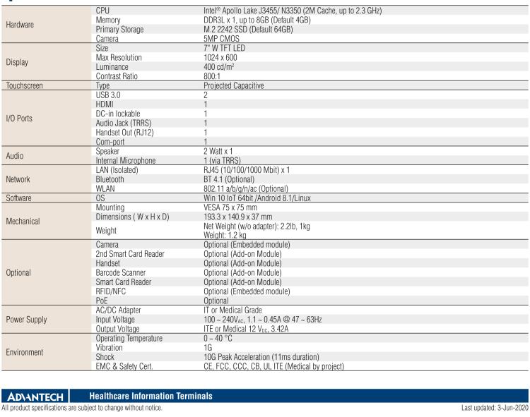 研華HIT-507 7”醫(yī)療信息終端，旨在為設(shè)備制造商提供易于集成的HMI，以快速開發(fā)產(chǎn)品