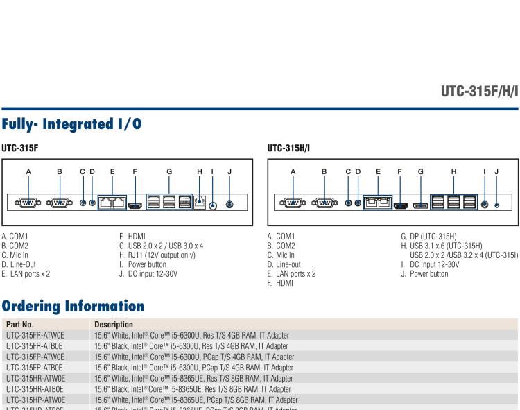 研華UTC-315F 15.6" 多功能觸控一體機(jī)，內(nèi)置Intel? Core? i5-6300U
