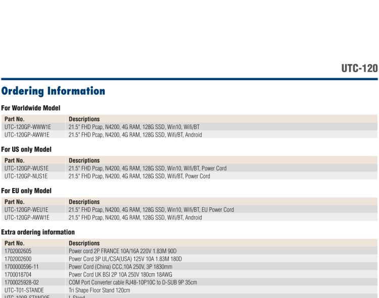 研華UTC-120G 21.5" 多功能觸控一體機，內(nèi)置 Pentium? N4200