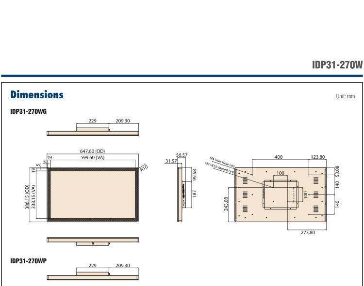 研華IDP31-270W 27" 玻璃面板觸控顯示器，帶環(huán)繞式LED燈帶，全高清分辨率，多輸入源VGA/DVI/DP