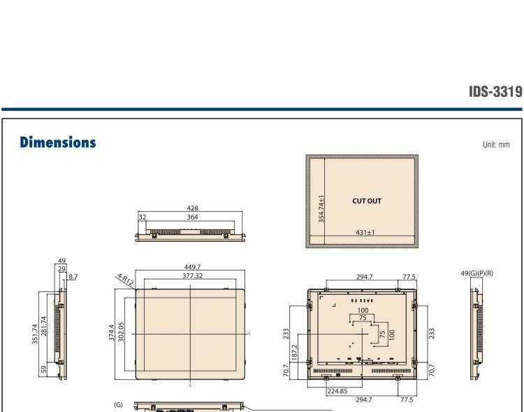 研華IDS-3319 19英寸，1280 x 1024，VGA/DVI/HDMI接口，前置IP65顯示器