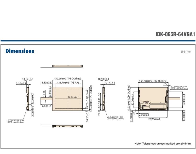 研華IDK-065R-64VGA1 6.5" 640*480 LED背光 800流明 4線電阻，LVDS 接口