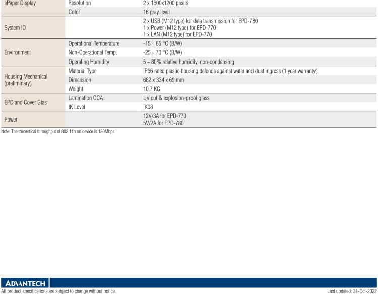 研華EPD-780 26" （13.3"x2 ）寸電子紙解決方案，USB接口，適合倉儲(chǔ)庫存，設(shè)備管理，辦公場(chǎng)所，智慧城市和零售等應(yīng)用。