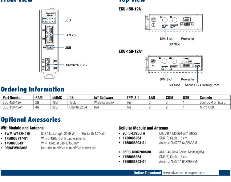 研華ECU-150 NXP i.MX8M 四核 A53高性能5G網(wǎng)關 2 x LAN, 2 x COM, 1 x USB