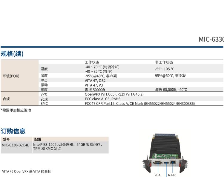 研華MIC-6330 3U OpenVPX 刀片式主板，搭載 Intel? Xeon?E3v5 與 E3v6 系列處理器