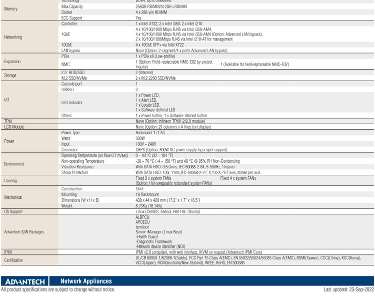 研華FWA-3050 基于Intel?Xeon D-2100系列處理器，用于uCPE和下一代防火墻的遠(yuǎn)程可管理1U網(wǎng)絡(luò)應(yīng)用平臺