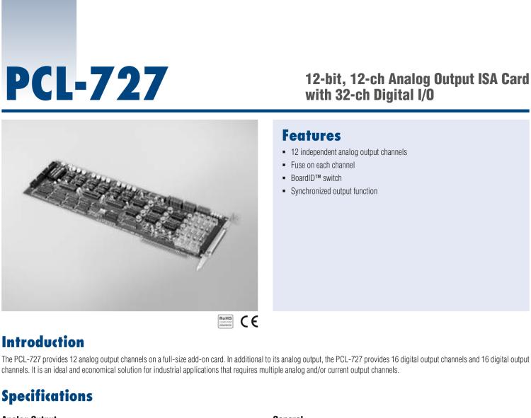 研華PCL-727 12位、12通道帶32數(shù)字I/O通道的模擬輸出ISA卡