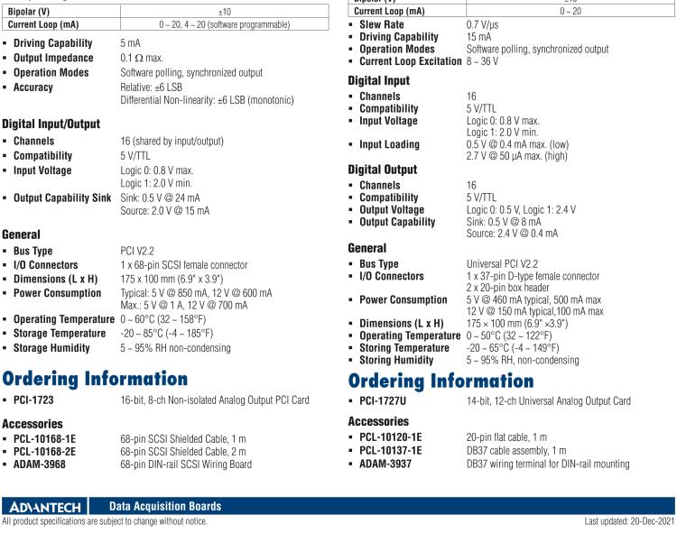 研華PCI-1727U 14位，12通道同步模擬輸出卡