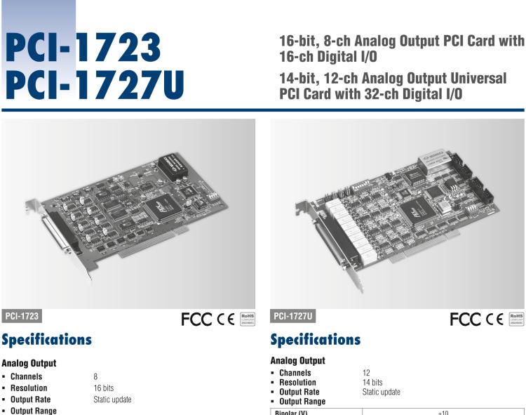 研華PCI-1723 16位，8路非隔離模擬量輸出卡