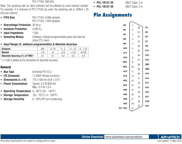 研華PCI-1715U 500k,12位，32通道，隔離模擬輸入卡
