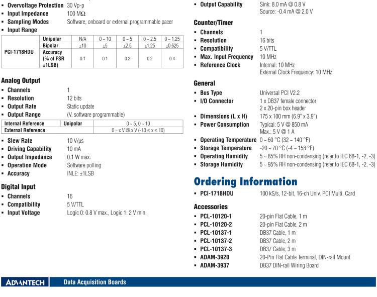 研華PCI-1718HDU 100k,12位，16通道多功能卡