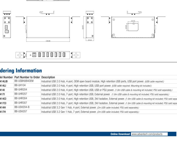 研華BB-USH207 ULI-417H 工業(yè)USB 3.0集線器，7端口，金屬外殼