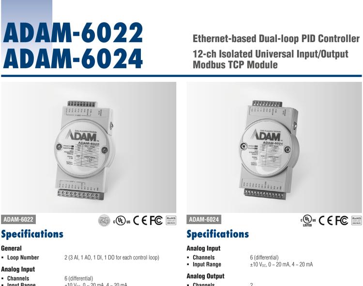 研華ADAM-6024 12通道隔離通用TCP模塊，支持輸入/輸出Modbus協(xié)議