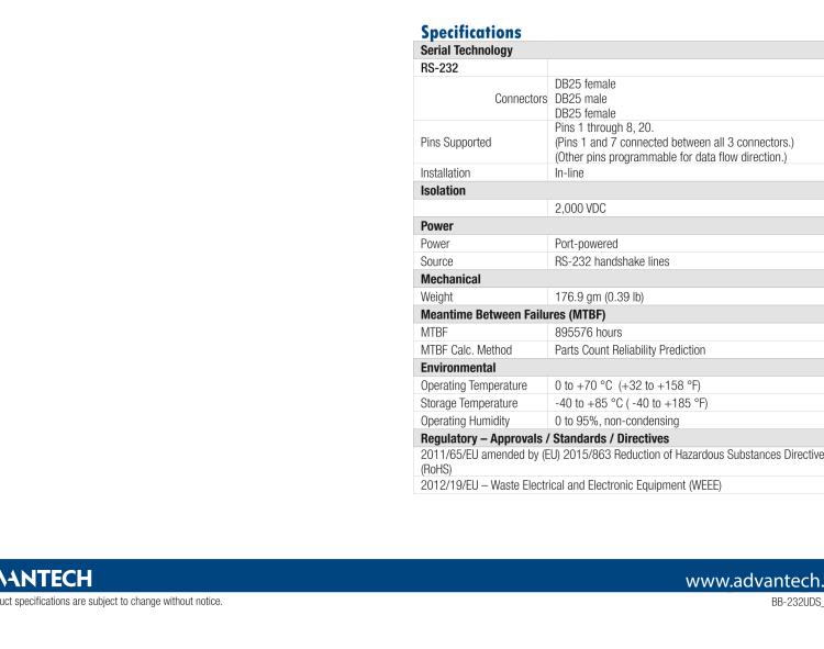 研華BB-232UDS 串口分流器、RS-232、DB25主端口和數(shù)據(jù)端口