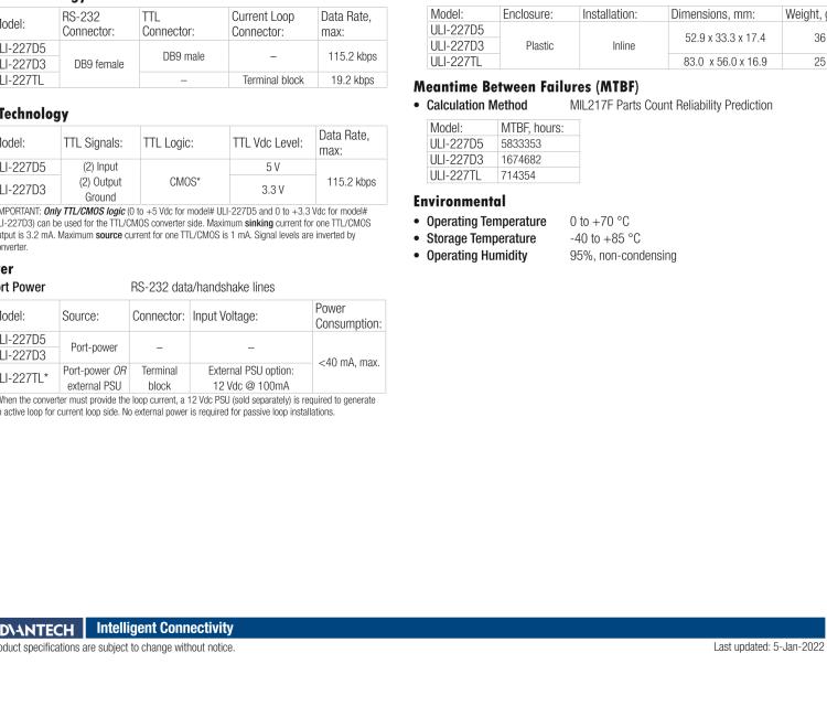 研華BB-232LPTTL33 ULI-227D3 RS-232（DB9母頭）至3.3V TTL（DB9公頭）轉換器，端口供電