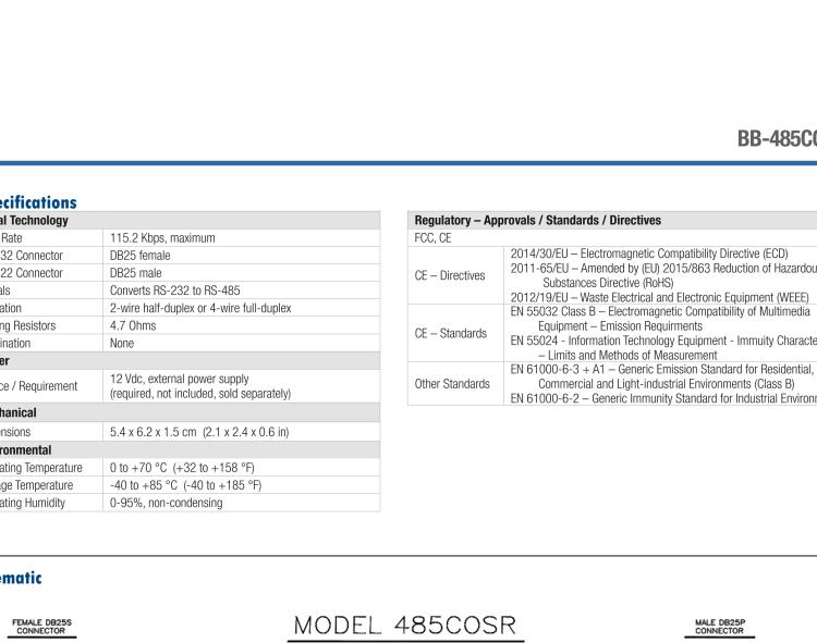 研華BB-485COSR 串口轉(zhuǎn)換器，RS-232 DB25母頭到RS-485 DB25公頭