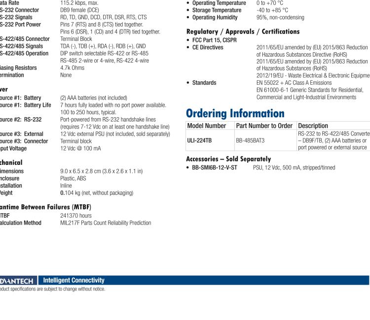 研華BB-4WSD9R ULI-224D RS-232至RS-422/485（2線/4線）轉(zhuǎn)換器，DB9母頭